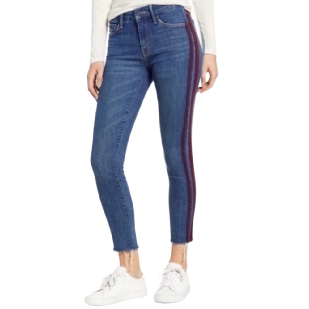 Mother The Looker Ankle Fray Women's blue Skinny Jeans side stripes Size 26